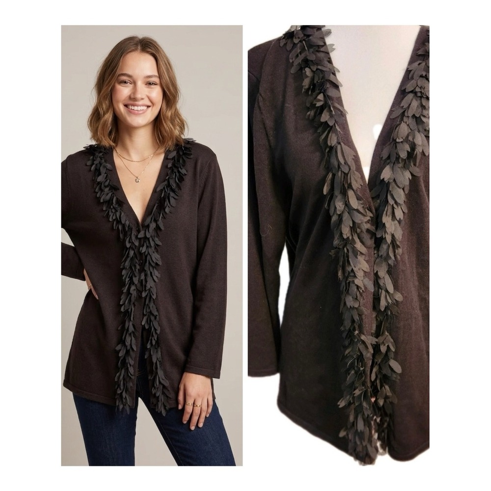 Black Embellished Whimsigoth Fairy Sweater Leaf Cardigan Vintage 90s Size XL